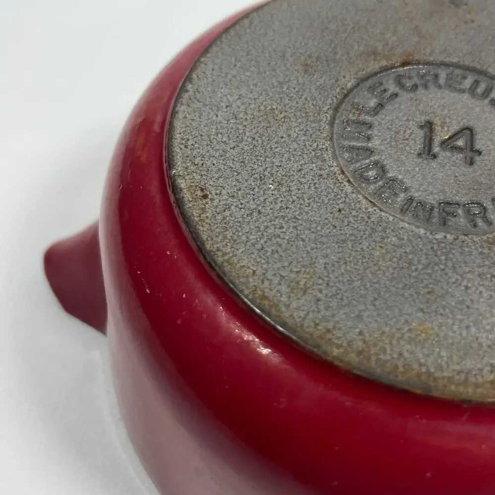 LE CREUSET Saucepan #14 Wooden Handle Lid Enameled Cast Iron Red France CLEAN